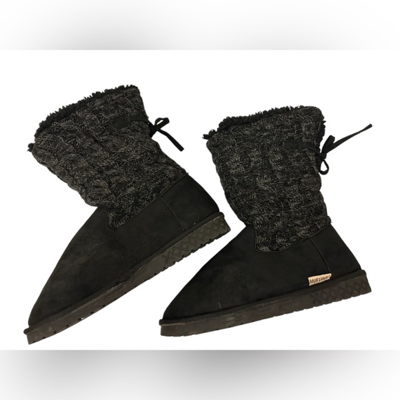 Muk Luks Black Suede Calf Height Foldable Faux Shearling Winter Boots Size 10 - Picture 4 of 12
